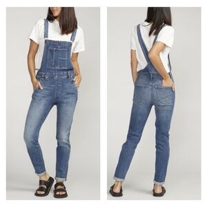 Silver Jeans Skinny Leg Bib Overalls Women's Large Denim Stretch Cuffed 26/28